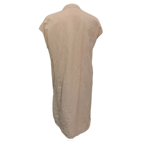 Eileen Fisher Linen Blend Mandarin Collar Shirtdress in Khaki Size Medium - Picture 4 of 8